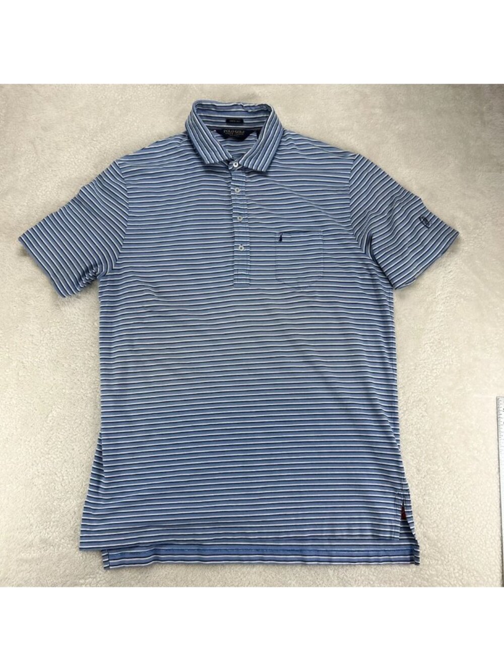 Polo Golf Ralph Lauren Polo Shirt Mens L Blue White Striped Stretch Cotton
